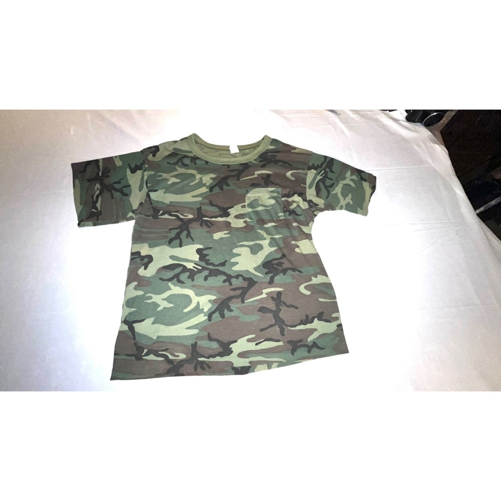 USA Made Camo Pocket T Shirt Adult XL Woodland Camouflage Military Grunge